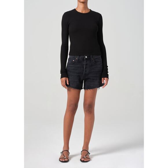Agolde Parker Long Denim Cut Off High Rise Jean Shorts Fright Black Size 25 - Picture 1 of 8